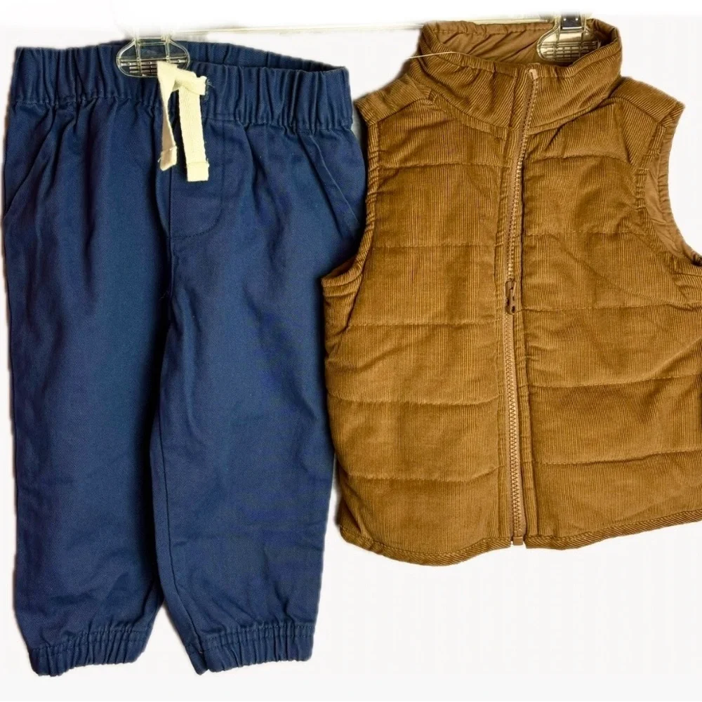 Carter's Boys Navy Pants and Brown Quilted Corduroy Vest Matching Set